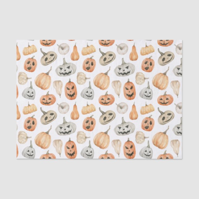 Papier Mousseline Motif Citrouille d'aquarelle amusant (Recto)