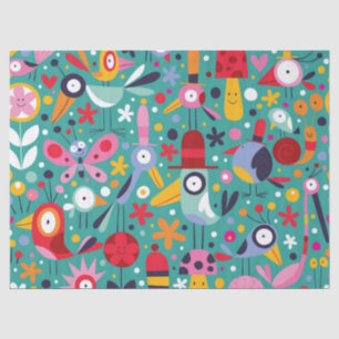 Papier Mousseline Motif coloré d'oiseau d'amusement de Boho