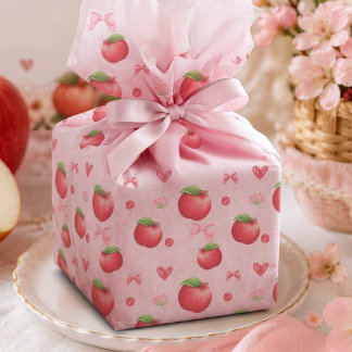 Papier Mousseline Motif Coquette Pomme Rose Rouge Aquarelle Mignon