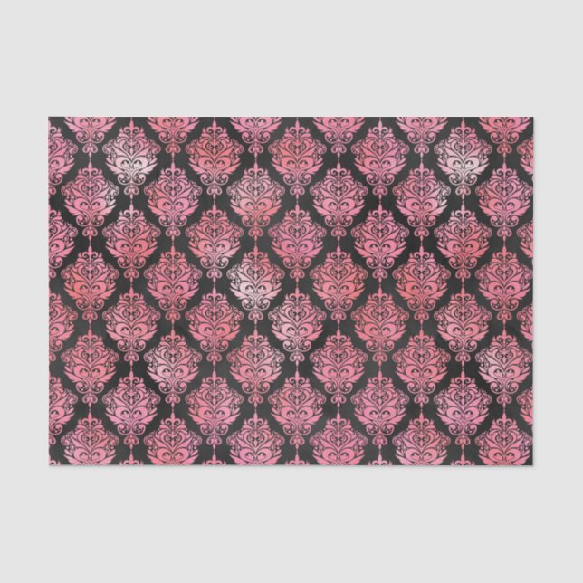 Papier Mousseline Motif Damas rose et noir (Recto)