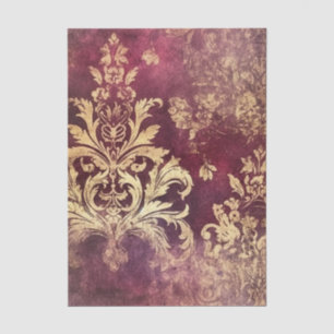 Papier Mousseline Motif damassé bordeaux et or grunge