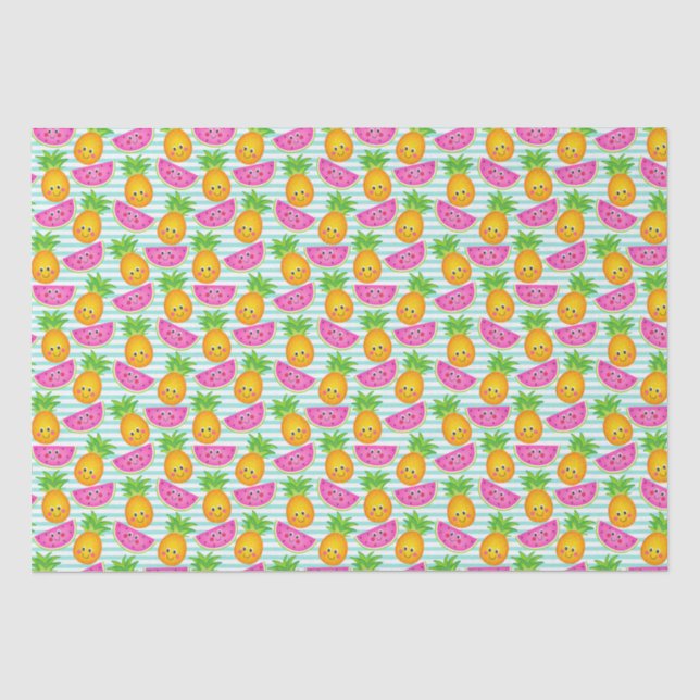 Papier Mousseline Motif d'ananas et de pastèque (Recto)