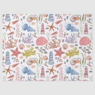 Papier Mousseline Motif d'animaux marins à l'aquarelle