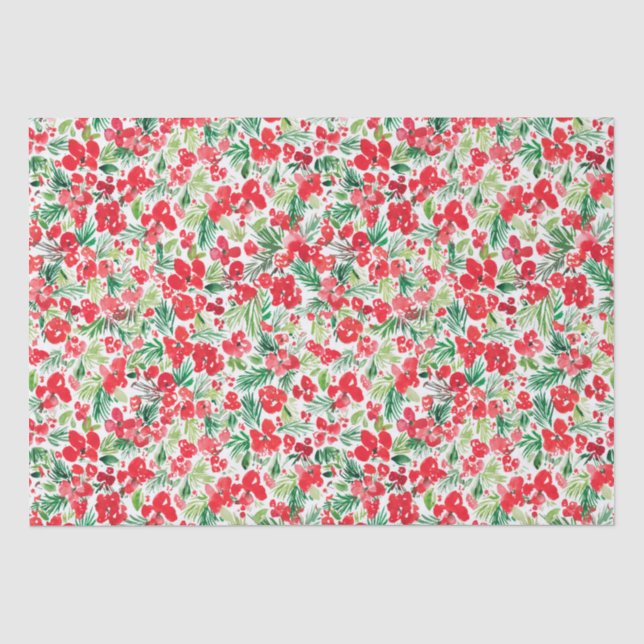 Papier Mousseline Motif d'aquarelle de Noël rouge (Recto)