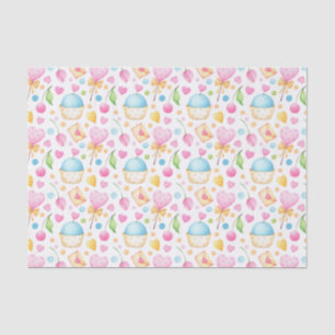 Papier Mousseline Motif d'aquarelle douce Coeurs et Cupcakes