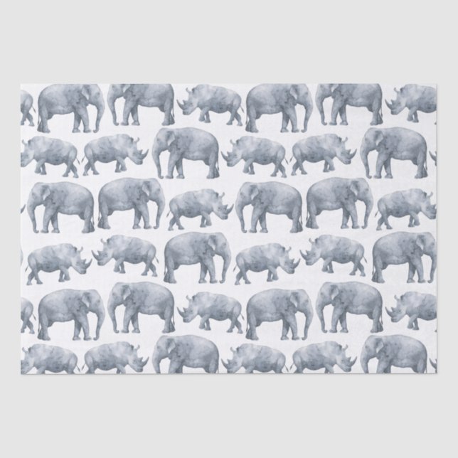 Papier Mousseline Motif d'aquarelle Elephant Rhino (Recto)