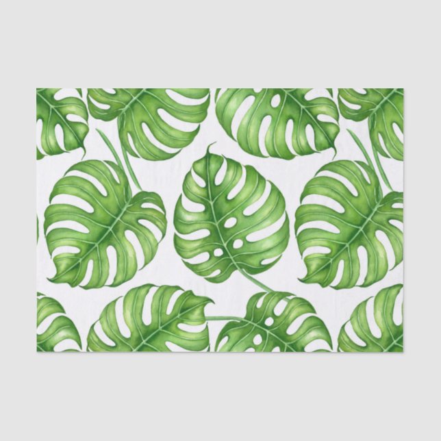 Papier Mousseline Motif d'aquarelle Monstera (Recto)