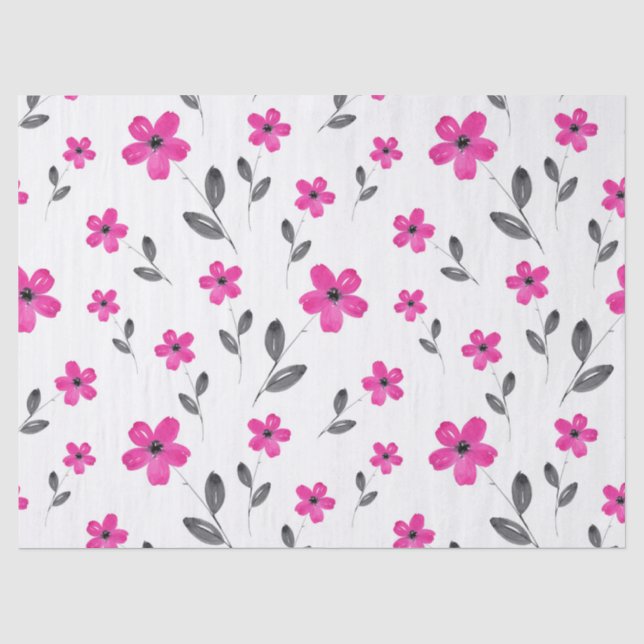 Papier Mousseline Motif d'aquarelle rose chaud cinq pétales (Recto)