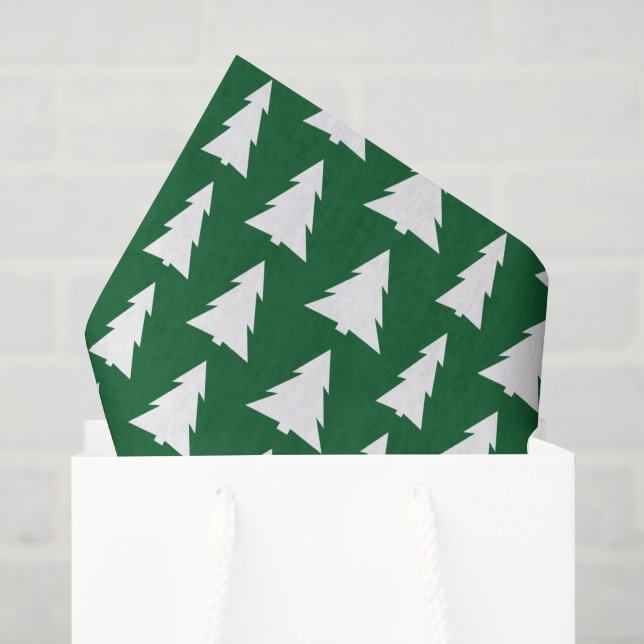 Papier Mousseline Motif d'arbre blanc vert de Noël moderne (Sac cadeau)