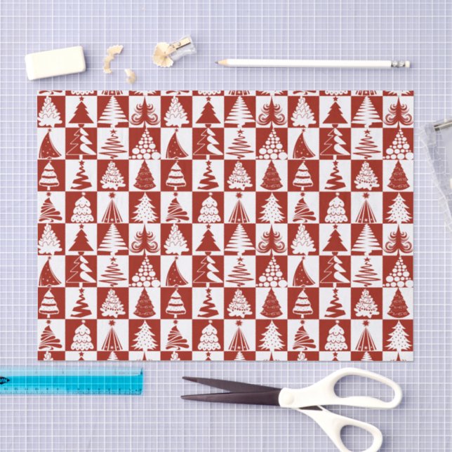 Papier Mousseline Motif d'arbre de Noël rouge festif (Artisanat)