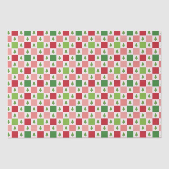 Papier Mousseline Motif d'arbre de Noël - Rouge, rose, vert (Recto)
