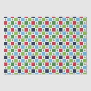Papier Mousseline Motif d'arbre de Noël - Rouge, Vert, Bleu