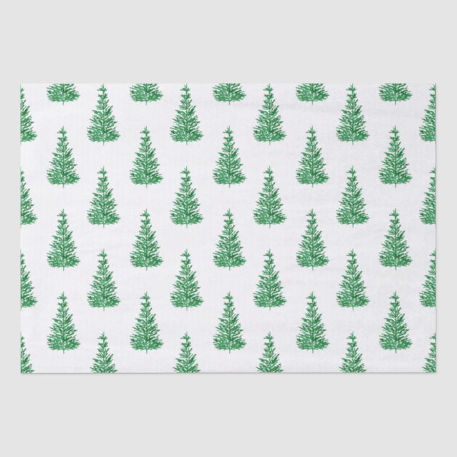 Papier Mousseline Motif d'arbre de pin aquarelle vert (Recto)