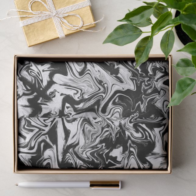 Papier Mousseline Motif d'art Abstrait noir et blanc marbrée (Cadeau)