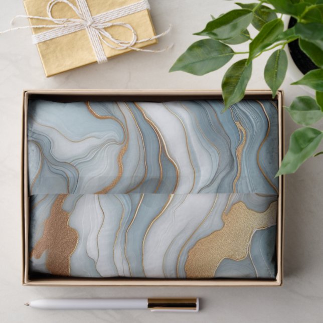 Papier Mousseline Motif d'art en marbre bleu clair gris Turquoise fo (Cadeau)