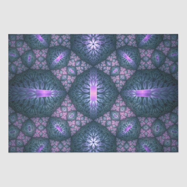 Papier Mousseline motif d'art fractal 3D Turquoise violet rose (Recto)