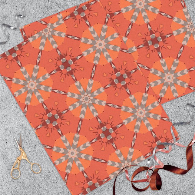 Papier Mousseline Motif d'art populaire de Bohème rouge orange gris (Créateur téléchargé)