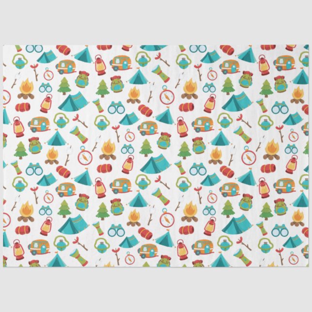 Papier Mousseline Motif d'aventure Camping en blanc (Recto)