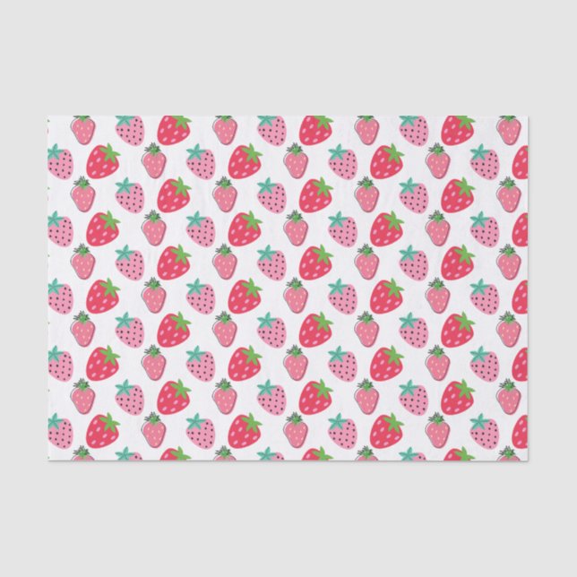 Papier Mousseline Motif de baies de fraises - rose | Rouge (Recto)