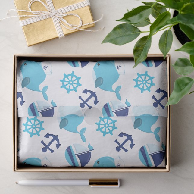 Papier Mousseline Motif De Baleines, Beaux Baleines, Baleines Bleues (Cadeau)