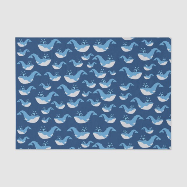 Papier Mousseline Motif de baleines de l'océan bleu profond (Recto)