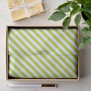 Papier Mousseline Motif de bandes diagonales vert citron et blanc
