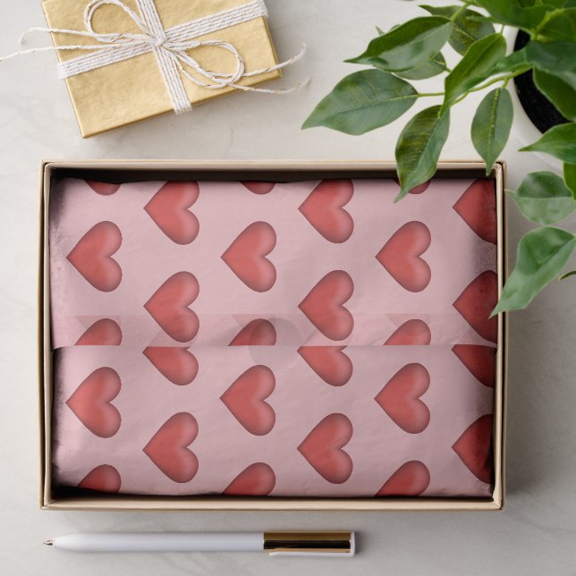 Papier Mousseline Motif De Beaux Coeurs Rouge (Cadeau)