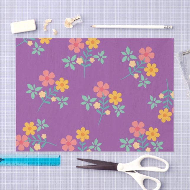 Papier Mousseline Motif de bouquet Retro Daisy en violet (Artisanat)