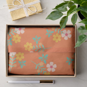 Papier Mousseline Motif de bouquet Retro Orange Boho