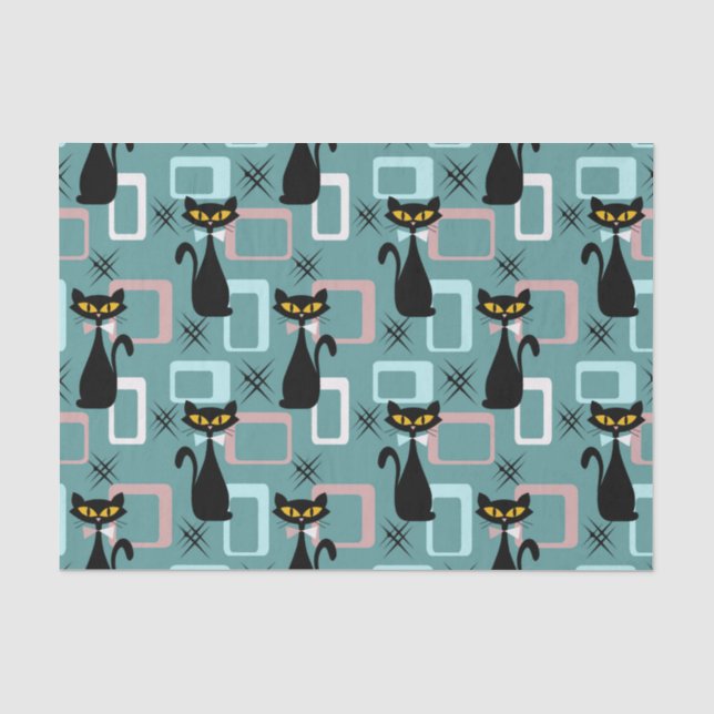 Papier Mousseline Motif de chat noir du milieu du siècle (Recto)