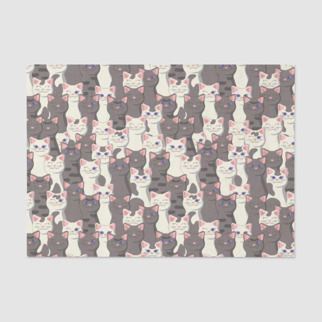 Papier Mousseline Motif de chats blancs et gris (Recto)