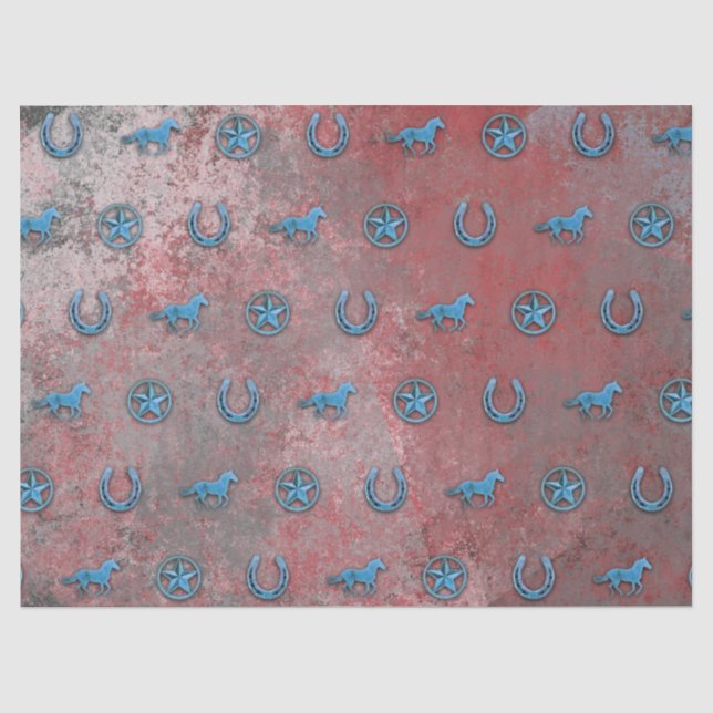 Papier Mousseline Motif de cheval (rouge, blanc et bleus) (Recto)
