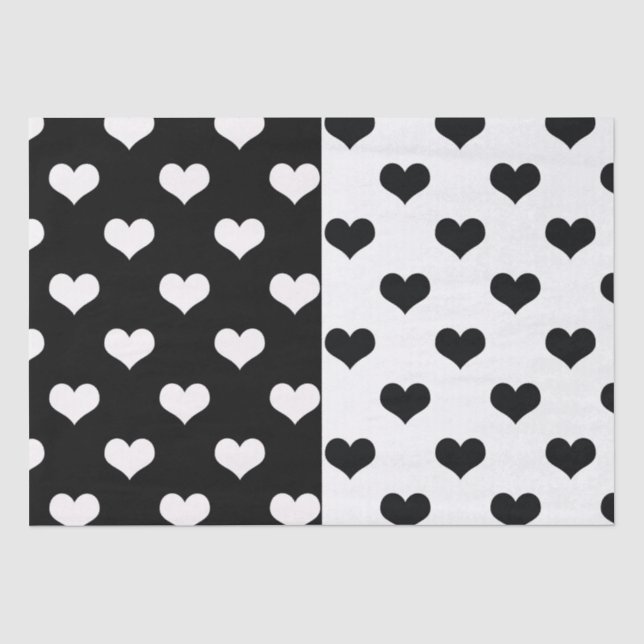 Papier Mousseline Motif de coeur Black White Love (Recto)