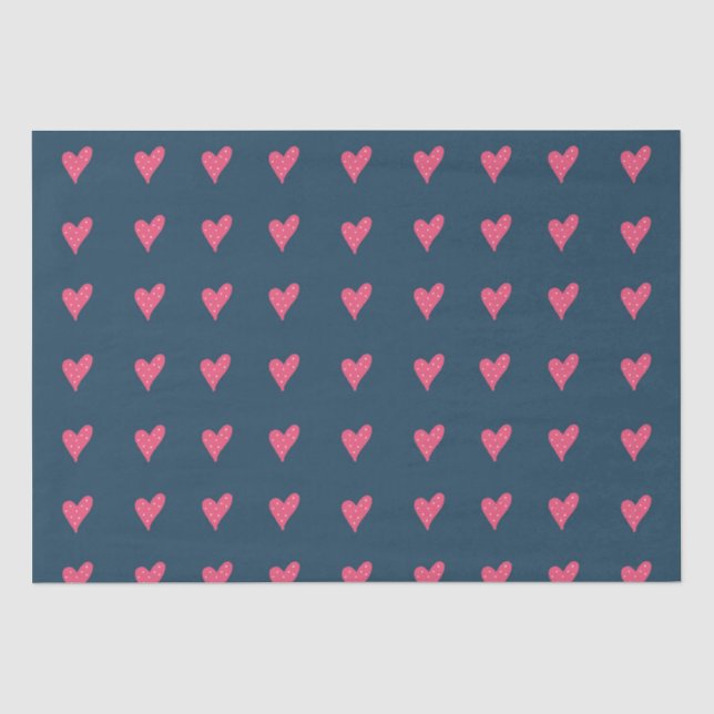 Papier Mousseline Motif de coeur rose moderne sur bleu foncé  (Recto)
