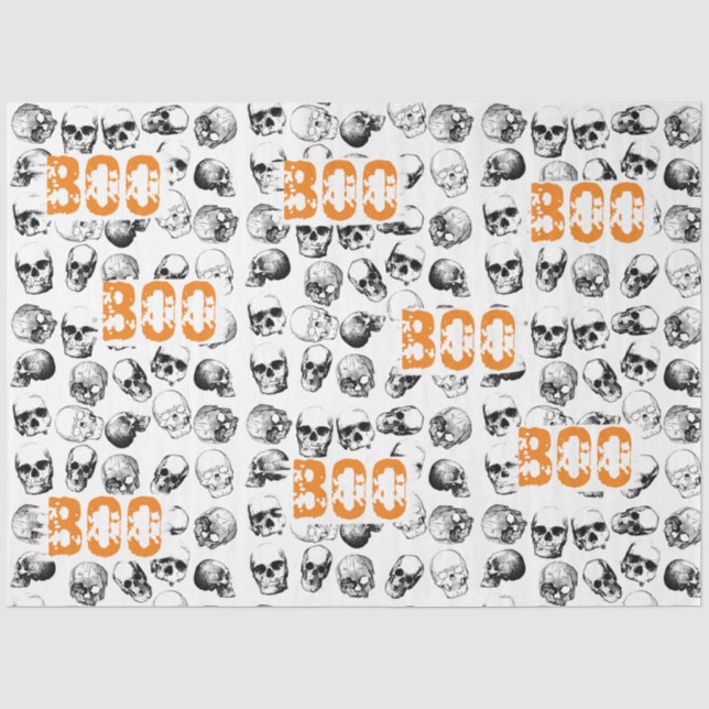Papier Mousseline Motif de crâne Éffrayant Orange Boo Halloween (Recto)