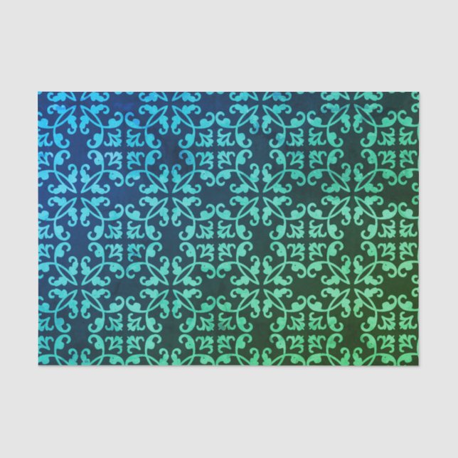 Papier Mousseline Motif de Damas de Gradient vert de paon  (Recto)