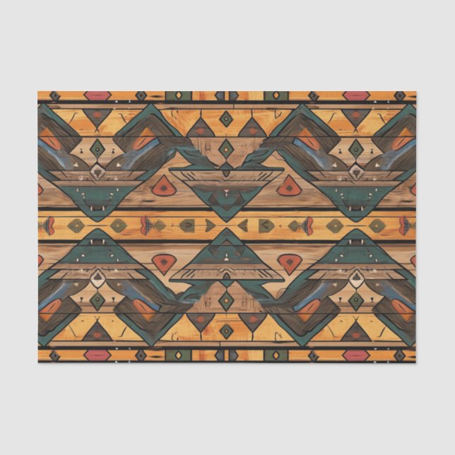 Papier Mousseline Motif de découpage en bois Aztec Faux (Recto)