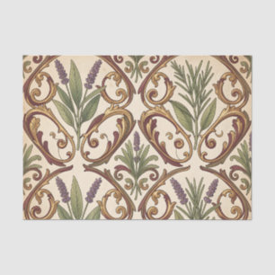 Papier Mousseline Motif de défilement or lavande romarin 