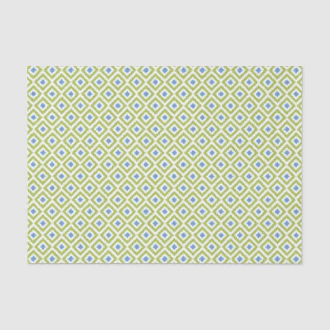 Papier Mousseline Motif de diamants d'Ikat vert et bleu (Recto)