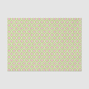 Papier Mousseline Motif de diamants Ikat verts et roses