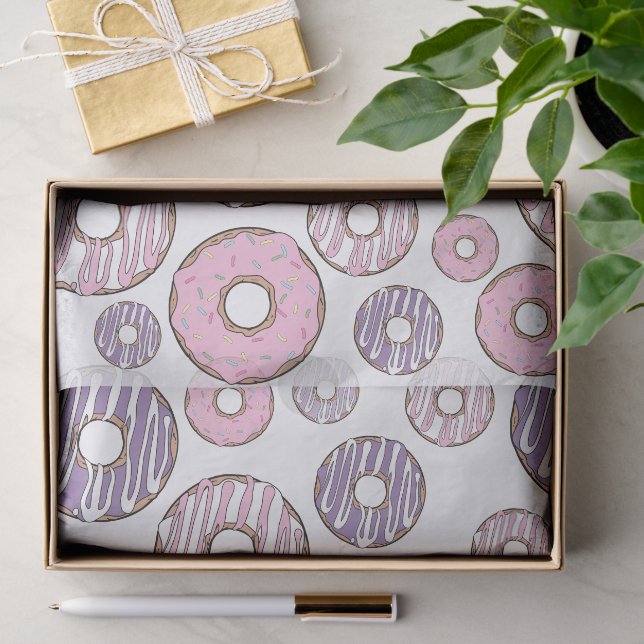 Papier Mousseline Motif De Donuts, Donuts Roses, Donuts Violets (Cadeau)