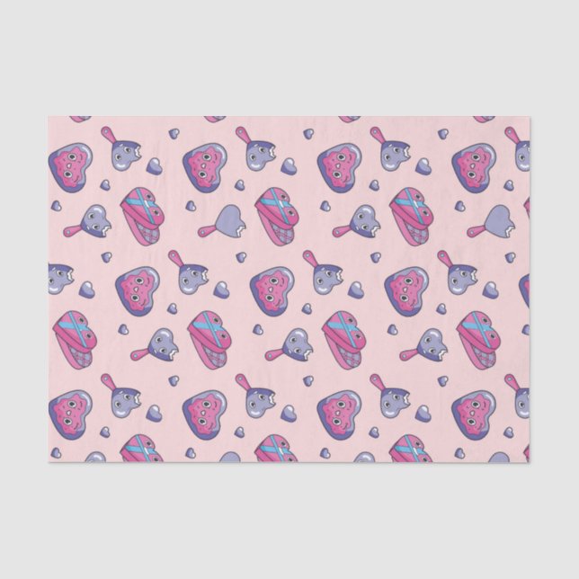 Papier Mousseline Motif de doodle de la Saint-Valentin rose violet m (Recto)