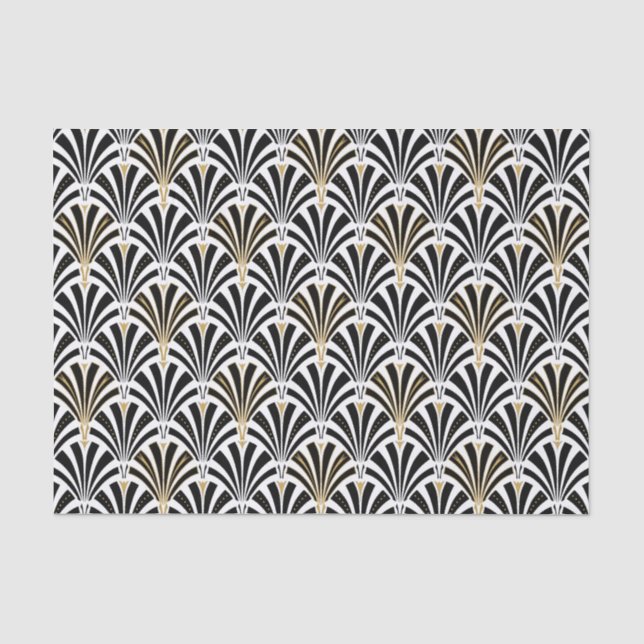 Papier Mousseline Motif de fan d'art déco - noir et blanc (Recto)