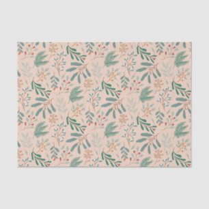 Papier Mousseline Motif de feuillage de Noël vert crème