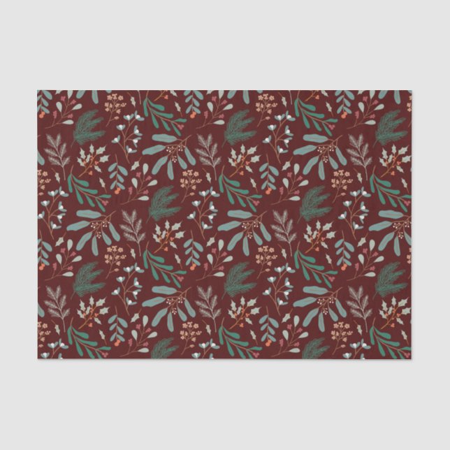 Papier Mousseline Motif de feuillage rouge rustique (Recto)