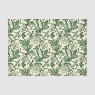 Papier Mousseline Motif de feuilles d'acanthe vert foncé orné