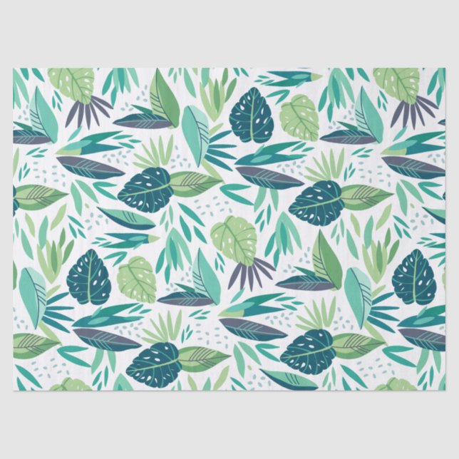 Papier Mousseline Motif de feuilles végétales vertes (Recto)