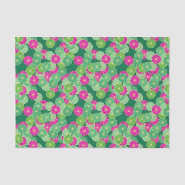 Papier Mousseline Motif de fleur d'art déco - nuances de vert, (Recto)