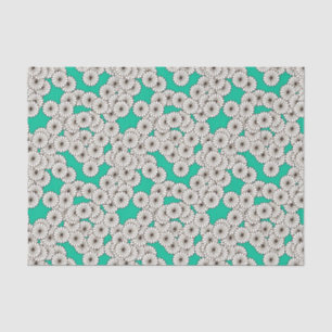 Papier Mousseline Motif de fleurs Art déco - blanc sur turquoise