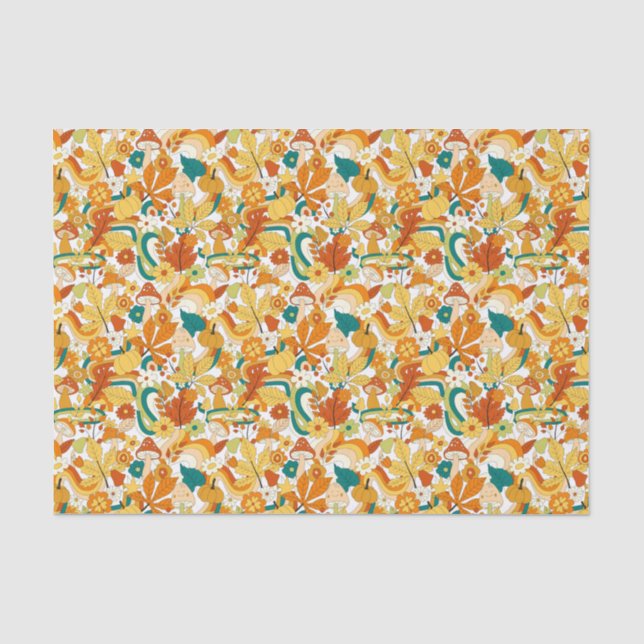 Papier Mousseline Motif de fleurs de champignons Super rétro (Recto)